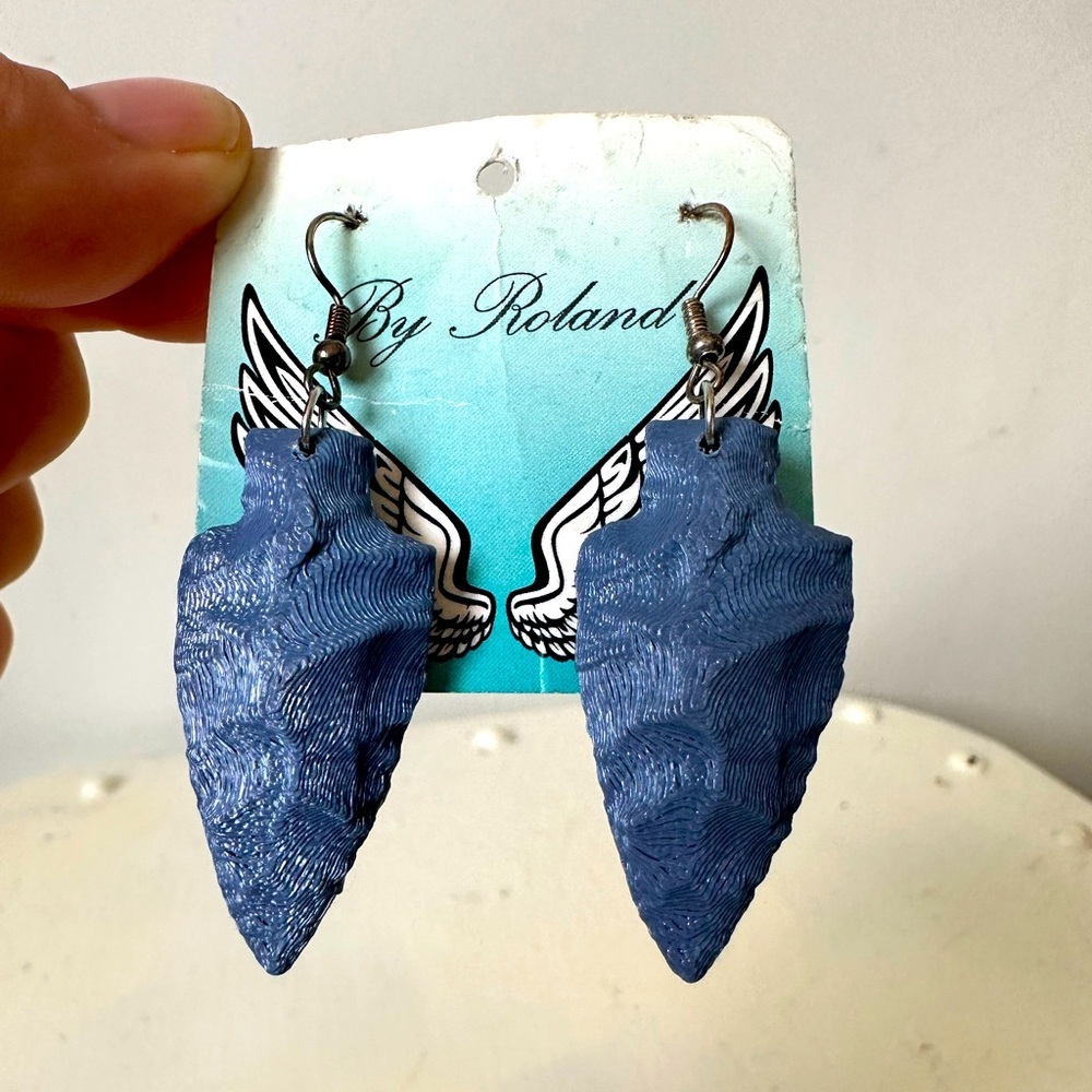 3D Printed Arrowhead Earrings New Grey Blue